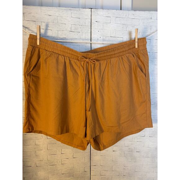 Torrid Pants - Torrid women’s shorts mustard yellow drawstring packets linen blend plus size